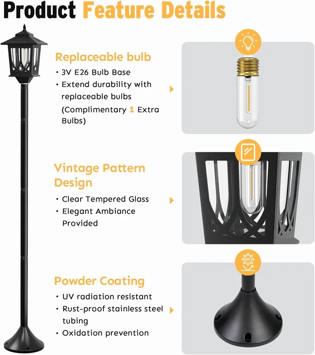Alt view image 3 of 7 - 63" Solar Lamp Post Light 2 Pack, Solar Post Lights Outdoor