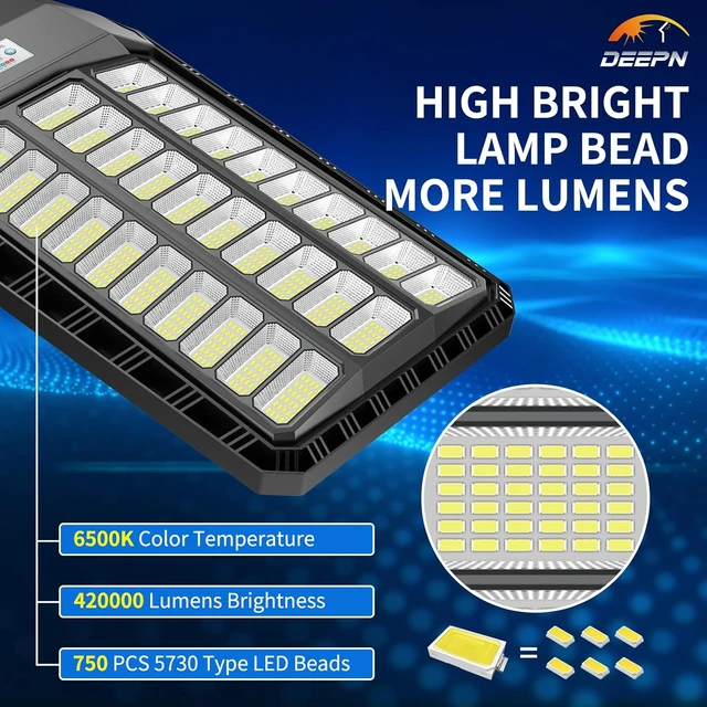 Alt view image 4 of 7 - Deepn 9000W Solar Lights Outdoor with Motion Sensor & Dusk to Dawn,TW030C