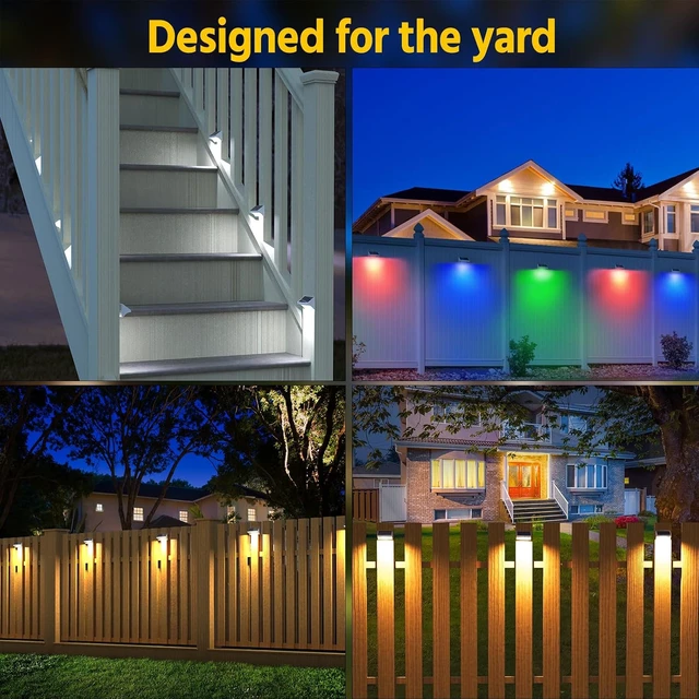 Alt view image 2 of 7 - NIORSUN Outdoor Fence Lights, 24 Pack Waterproof LED Solar Fence Lights with 1500mAh Battery, Warm White/Cool White/RGB, Easy-to-Install Wall Light for Deck, Patio, Railing, Stairs, Backyard White