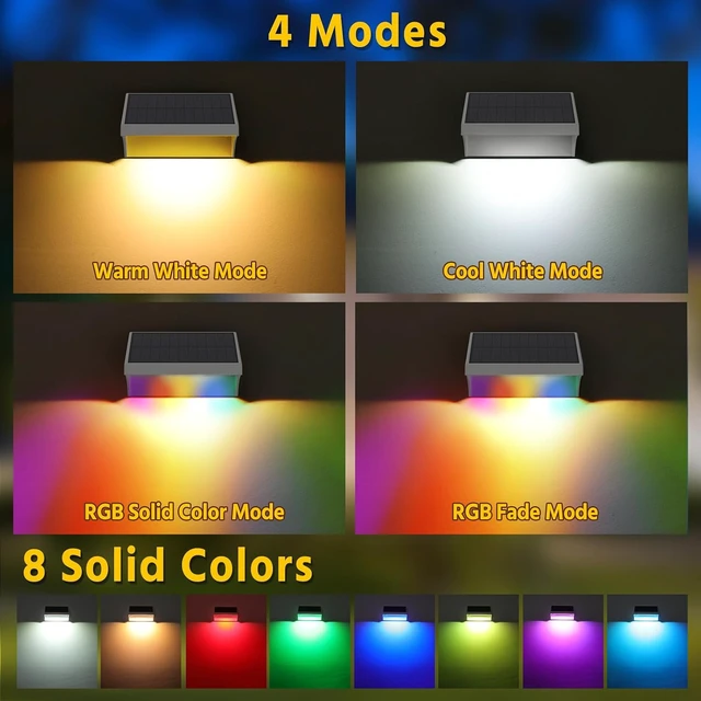 Alt view image 3 of 7 - NIORSUN Outdoor Fence Lights, 24 Pack Waterproof LED Solar Fence Lights with 1500mAh Battery, Warm White/Cool White/RGB, Easy-to-Install Wall Light for Deck, Patio, Railing, Stairs, Backyard White