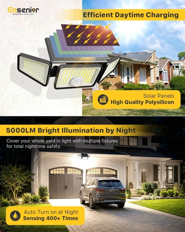 Alt view image 4 of 7 - Ensenior Solar Motion Sensor Flood Light with Remote, Black, 3-Pack