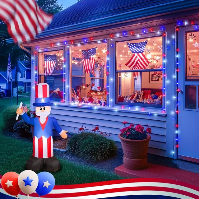 Alt view image 2 of 7 - JMEXSUSS 2 Pack Red White and Blue Lights Outdoor, Each 33ft 100 LED