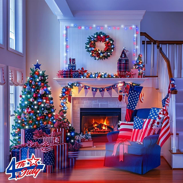 Alt view image 4 of 7 - JMEXSUSS 2 Pack Red White and Blue Lights Outdoor, Each 33ft 100 LED