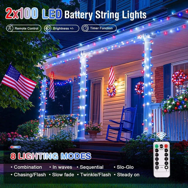 Alt view image 5 of 7 - JMEXSUSS 2 Pack Red White and Blue Lights Outdoor, Each 33ft 100 LED
