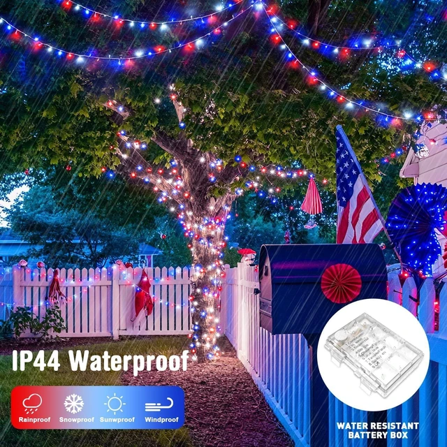 Alt view image 6 of 7 - JMEXSUSS 2 Pack Red White and Blue Lights Outdoor, Each 33ft 100 LED
