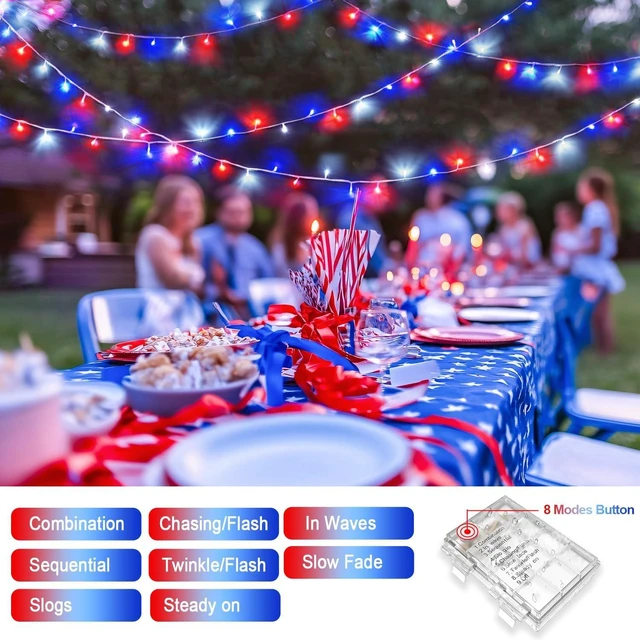 Alt view image 7 of 7 - JMEXSUSS 2 Pack Red White and Blue Lights Outdoor, Each 33ft 100 LED