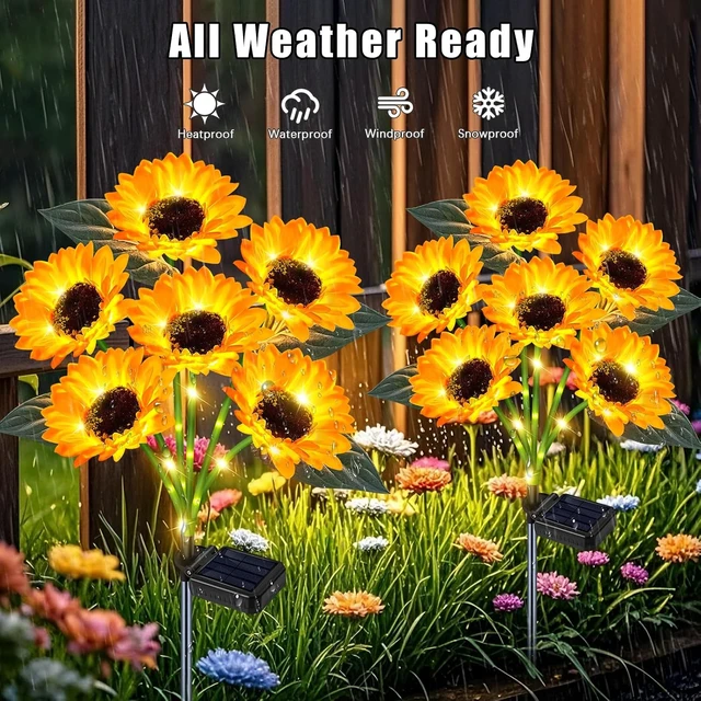 Alt view image 2 of 7 - Solar Sunflower Lights Outdoor Flower Garden Stake Lights,4 Pack 24 Sunflower Waterproof Lights for Outside Party Gardening Gifts Mother's Day for Patio Yard Pathway Party Housewarming Gift
