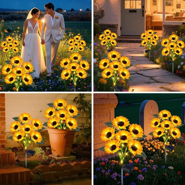 Alt view image 5 of 7 - Solar Sunflower Lights Outdoor Flower Garden Stake Lights,4 Pack 24 Sunflower Waterproof Lights for Outside Party Gardening Gifts Mother's Day for Patio Yard Pathway Party Housewarming Gift