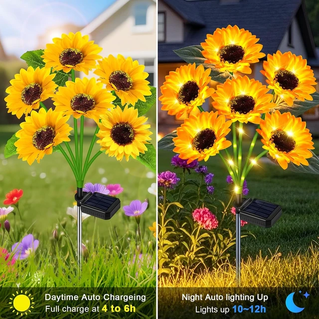 Alt view image 6 of 7 - Solar Sunflower Lights Outdoor Flower Garden Stake Lights,4 Pack 24 Sunflower Waterproof Lights for Outside Party Gardening Gifts Mother's Day for Patio Yard Pathway Party Housewarming Gift