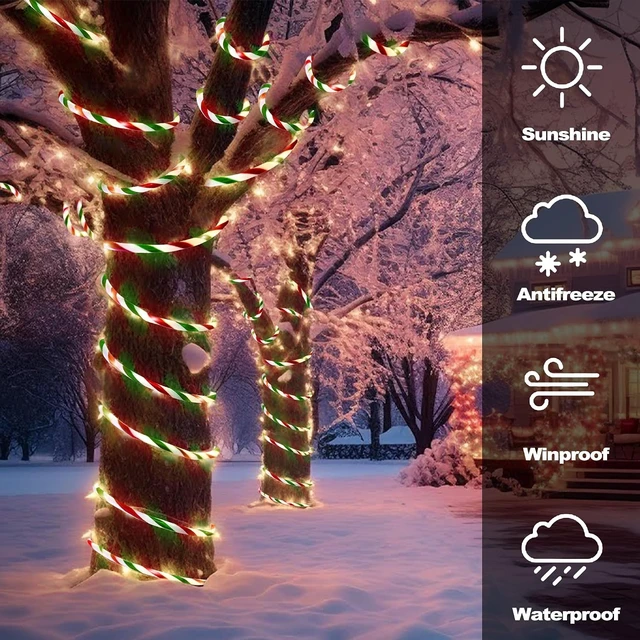 Alt view image 4 of 7 - Toodour Christmas Candy Cane Lights, 50ft 360 LED Candy Cane Rope Lights Outdoor with 8 Modes, Connectable, Timer, Waterproof Red White Green Christmas Light for Garden Patio Bedroom Party Xmas Decor