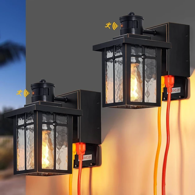 Main image of 2 pack Porch Lights with GFCI Outlet,Dusk to Dawn Motion Sensor Outdoor Lights,3 Lighting Modes Black Front Door Lights,Waterproof Exterior Light Fixture,Outside Wall lamp for House Patio Garage