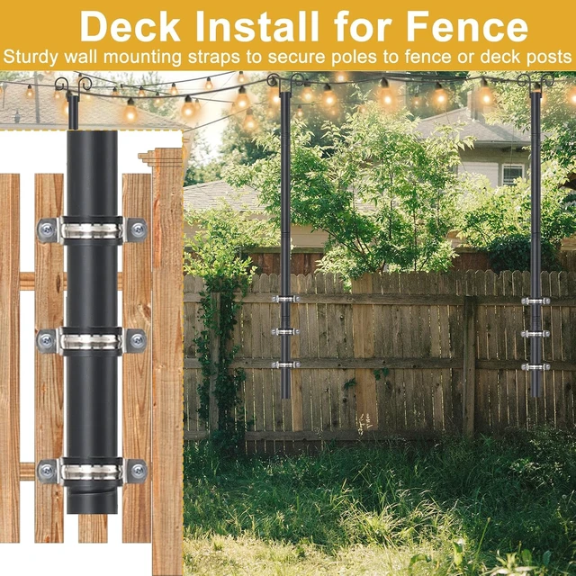Alt view image 3 of 7 - String Light Poles for Outside Deck 2 Pack 8FTHeavy Duty Metal Garden Outdoor Light Poles for Solar String Light Bulbs Hanging Kit for Yard Garden Fence Post Deck Party Wedding