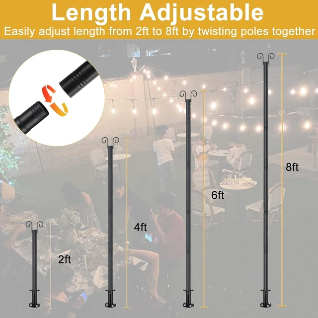 Alt view image 5 of 7 - String Light Poles for Outside Deck 2 Pack 8FTHeavy Duty Metal Garden Outdoor Light Poles for Solar String Light Bulbs Hanging Kit for Yard Garden Fence Post Deck Party Wedding