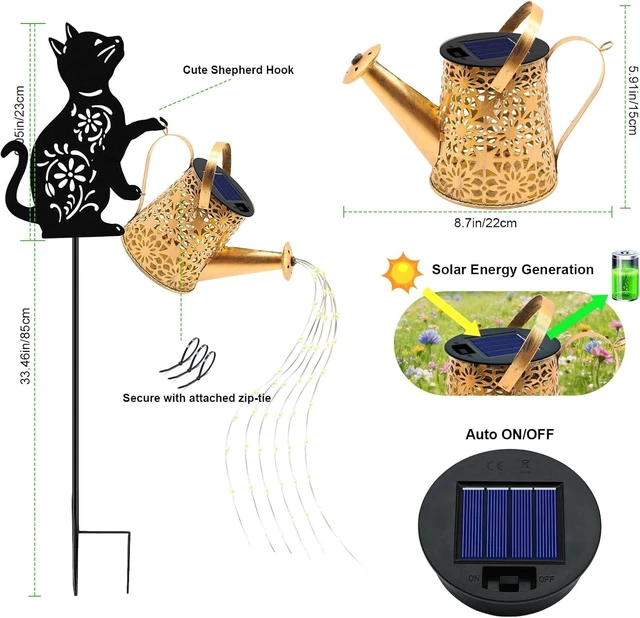 Alt view image 2 of 6 - Solar Watering Can Lights, Cat Hanging Lantern Solar Lights Outdoor, Cat Lover Gifts for Mom Women Birthday Mother's Day Christmas, Waterproof Garden Decor Outside Patio Yard Pathway Backyard