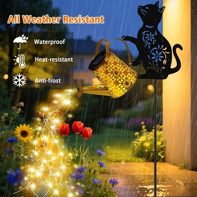 Alt view image 3 of 6 - Solar Watering Can Lights, Cat Hanging Lantern Solar Lights Outdoor, Cat Lover Gifts for Mom Women Birthday Mother's Day Christmas, Waterproof Garden Decor Outside Patio Yard Pathway Backyard