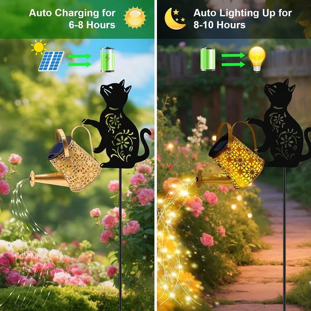 Alt view image 4 of 6 - Solar Watering Can Lights, Cat Hanging Lantern Solar Lights Outdoor, Cat Lover Gifts for Mom Women Birthday Mother's Day Christmas, Waterproof Garden Decor Outside Patio Yard Pathway Backyard