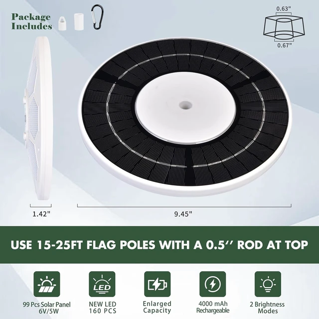 Alt view image 4 of 6 - Solar Flag Pole Light, 160 LED Ultra Bright, 3000Lm Brightness, 18H Runtime