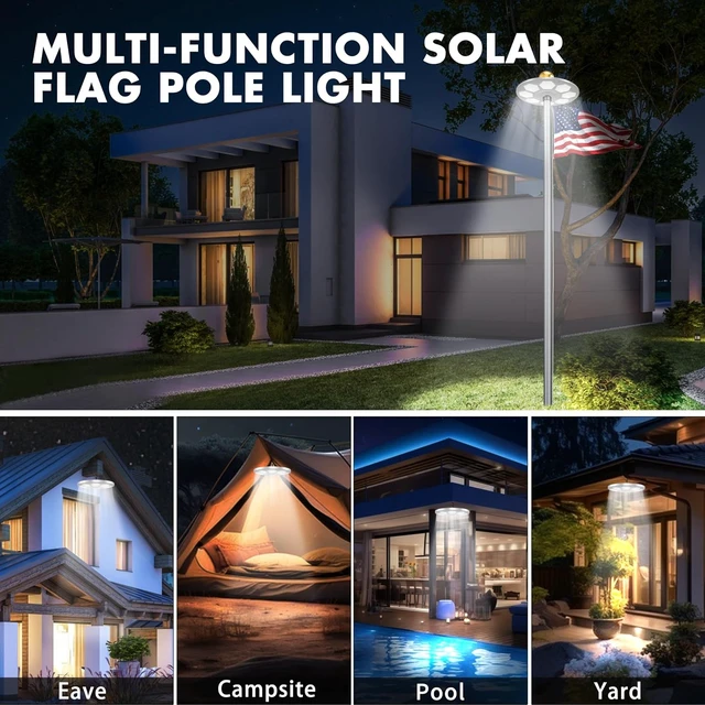 Alt view image 6 of 6 - Solar Flag Pole Light, 160 LED Ultra Bright, 3000Lm Brightness, 18H Runtime