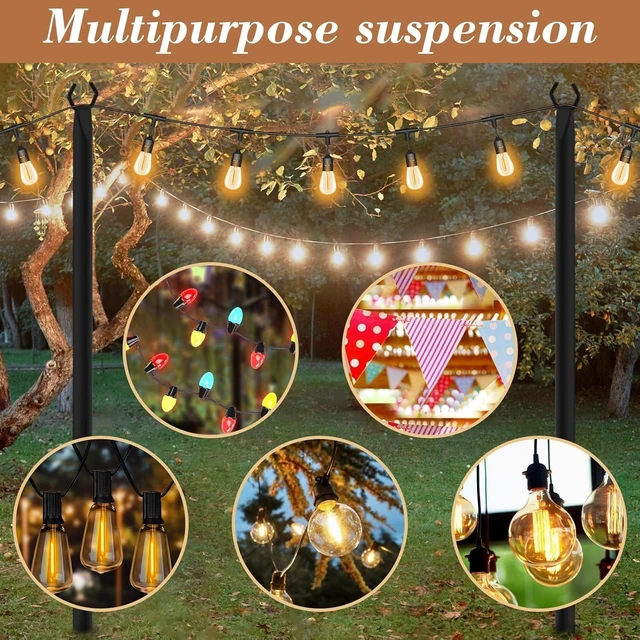 Alt view image 3 of 7 - NUERPO String Light Poles,Metal Poles for Hanging Outdoor Light Strings, Light Poles Stand for Outside Garden,Patio,Wedding,Backyard,Deck,Party (2 Pack 10 FT Light Poles)