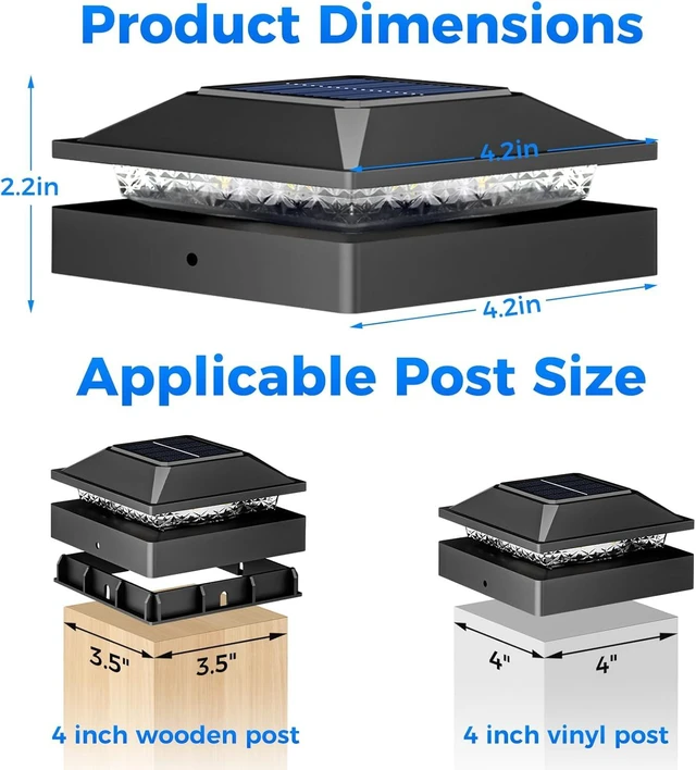 Alt view image 4 of 7 - Peasur 4x4 Solar Post Cap Lights 6 Pack,2 Modes Post Lights Solar Powered