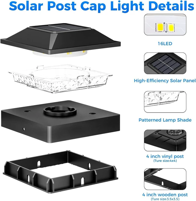 Alt view image 6 of 7 - Peasur 4x4 Solar Post Cap Lights 6 Pack,2 Modes Post Lights Solar Powered