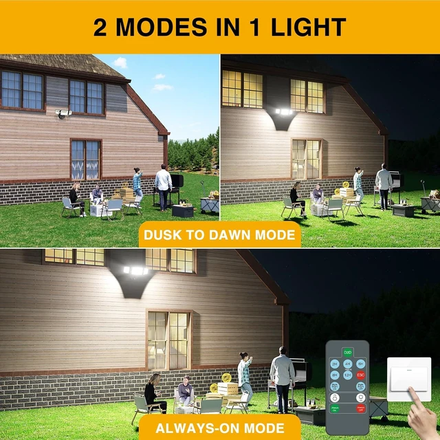 Alt view image 7 of 7 - Onforu Dusk to Dawn Outdoor Lighting,70W Security Lights with Remote,7000LM Flood Lights Outdoor Wired,IP65 Waterproof Lights Fixture,2Modes 3 Adjustable Heads Photocell Light for Garage Patio Yard