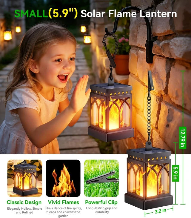 Alt view image 3 of 7 - KOOPER 4 Pack Solar Lanterns Outdoor, Flickering Flame Halloween Decor
