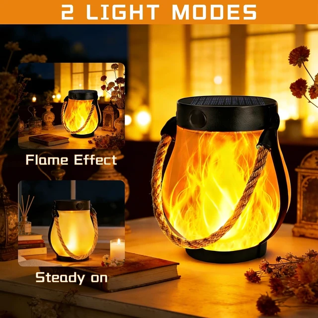Alt view image 2 of 7 - 2 Pack Solar Lanterns Outdoor Waterproof, Flickering Flame Hanging Lanterns