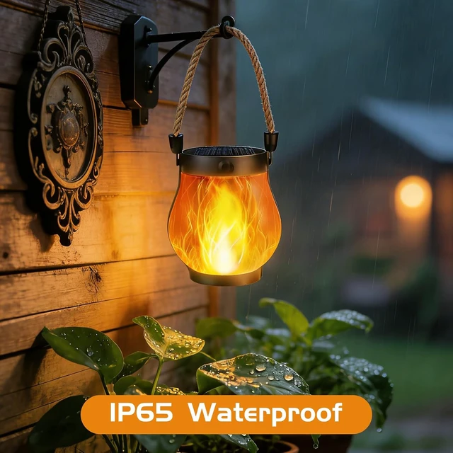 Alt view image 4 of 7 - 2 Pack Solar Lanterns Outdoor Waterproof, Flickering Flame Hanging Lanterns
