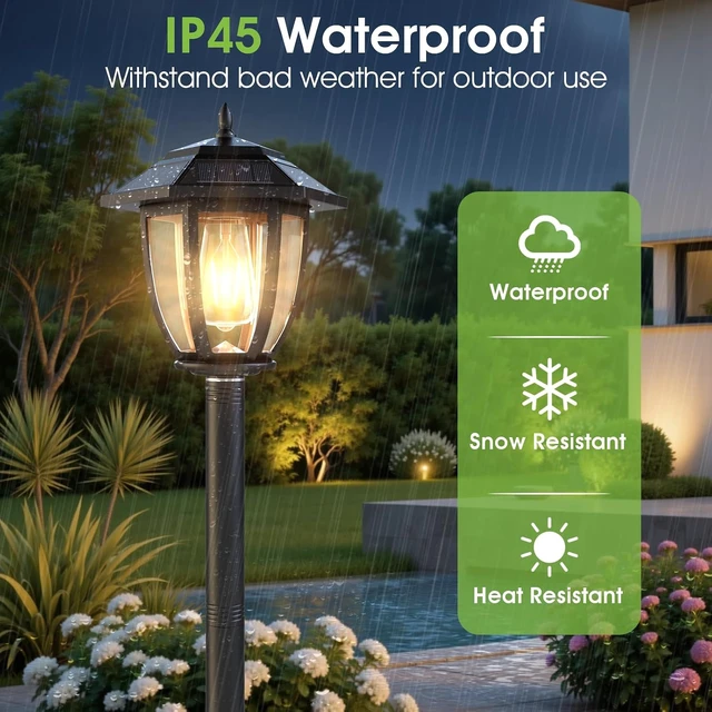 Alt view image 6 of 7 - Greluna 64" Solar Post Lights Outdoor Waterproof 2 Pack, Decorative Lamp Post Lights with Glass, Steel Pole, Auto On/Off, Easy Installation for Garden, Yard, Patio, Porch(Warm White)
