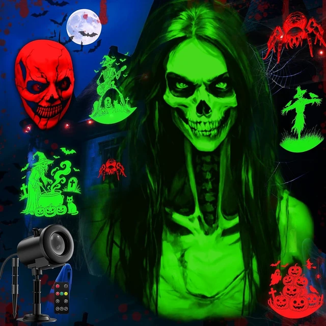 Main image of 12 in 1 Halloween Projector Outdoor - 3D Dynamic Halloween Decorations,Clearer Skull/Spider/Pumpkin/Witch Cauldron HD Patterns,Holiday Lights for Window Garage Door Cover