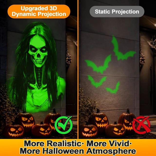 Alt view image 2 of 7 - 12 in 1 Halloween Projector Outdoor - 3D Dynamic Halloween Decorations,Clearer Skull/Spider/Pumpkin/Witch Cauldron HD Patterns,Holiday Lights for Window Garage Door Cover