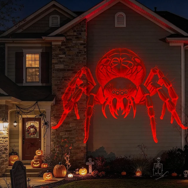 Alt view image 5 of 7 - 12 in 1 Halloween Projector Outdoor - 3D Dynamic Halloween Decorations,Clearer Skull/Spider/Pumpkin/Witch Cauldron HD Patterns,Holiday Lights for Window Garage Door Cover