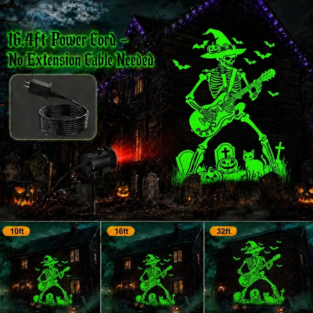 Alt view image 7 of 7 - 12 in 1 Halloween Projector Outdoor - 3D Dynamic Halloween Decorations,Clearer Skull/Spider/Pumpkin/Witch Cauldron HD Patterns,Holiday Lights for Window Garage Door Cover