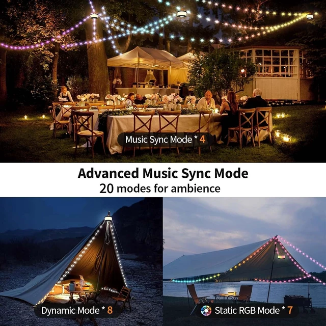 Alt view image 4 of 7 - TOHETO Camping String Lights, 3 in 1 Upgraded Retractable RGB Outdoor String Lights with 19 Lighting Modes,Quick 30s Recovery, 32.8 FT Portable Tent Lights, Rechargeable Camping Lantern (Black&Orange)