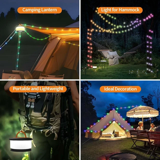 Alt view image 7 of 7 - TOHETO Camping String Lights, 3 in 1 Upgraded Retractable RGB Outdoor String Lights with 19 Lighting Modes,Quick 30s Recovery, 32.8 FT Portable Tent Lights, Rechargeable Camping Lantern (Black&Orange)