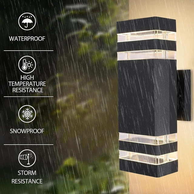Alt view image 3 of 7 - Outdoor Wall Lights, LED Square Modern Porch Lighting Fixtures, Black Exterior Up and Down Wall Mount Lights Front Porch Wall Sconce for Garage Garden Balcony 3 Pack