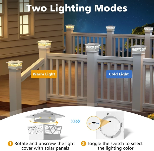 Alt view image 2 of 7 - NIORSUN 4x4 Post Solar Lights,Solar Post Lights with 2 Modes, 12 Pack White