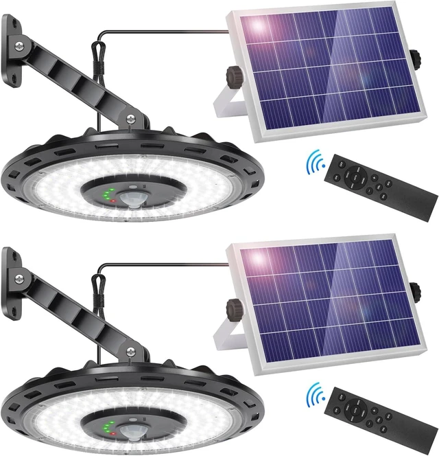 Main image of ropelux Solar Lights Outdoor Indoor, 3000LM Dimmable 5 Modes (2 All Day Modes) Motion Sensor Solar Shed Barn Light with Remote IP65 Waterproof for Gazebo Yard Patio Security Lighting, 2 Pack