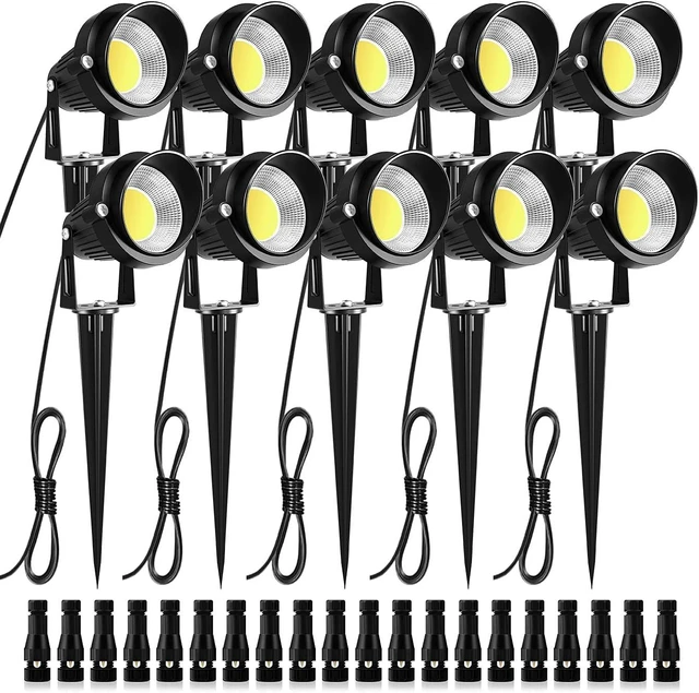 Main image of ZUCKEO Low Voltage Landscape Lights LED Landscape Lighting with Connectors, 10W 12V 24V Outdoor Spotlights Waterproof Garden Flood Pathway Yard Lights 1000LM Daywhite Light(10Pack with Connector)