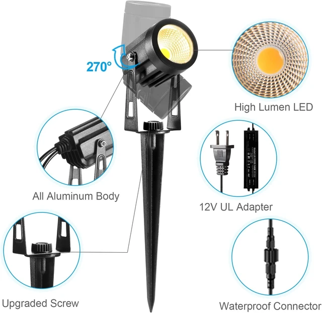 Alt view image 6 of 7 - ALOVECO Landscape Lighting 1800LM 12V Low Voltage Landscape Lights Kit with Transformer and 69FT Cable IP65 Waterproof LED Uplighting Outdoor Spotlights for Yard House Tree Garden 6 Pack Warm White