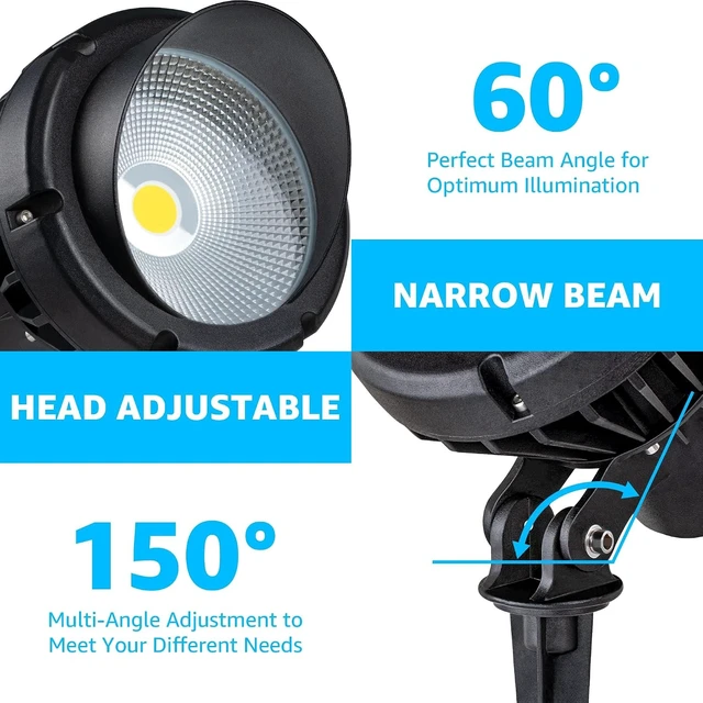 Alt view image 6 of 7 - SUNVIE LED 40W Spot Lights Outdoor 5000K Daylight White Plug in Flag Pole Light 120V Ultra Bright Landscape Spotlights for Yard House Tree Lawn Signage Outdoor Spotlight with Stake & 5.5FT Cord