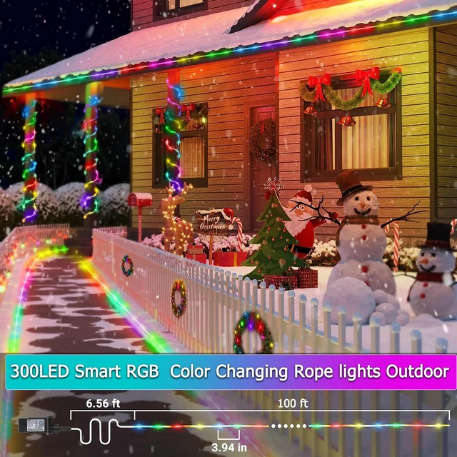 Alt view image 4 of 7 - RGB Color Changing Rope Lights Outdoor, 100ft 300LED Halloween String Light
