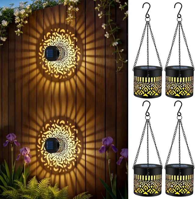 Main image of 4 Pack Solar Fence Lights Outdoor, Metal Solar Powered Wall Deck Step Light