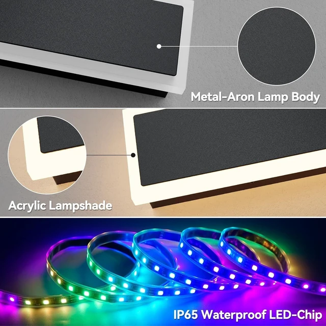 Alt view image 7 of 7 - 2 Pack Outdoor RGB Long Wall Lights,15.7inch Wall Lights RGB/Warm/White Dimmable Modern Led Wall Lighting, Ip65 Waterproof Wall Sconce with Remote APP Control for Outdoor/Indoor Party Gathering