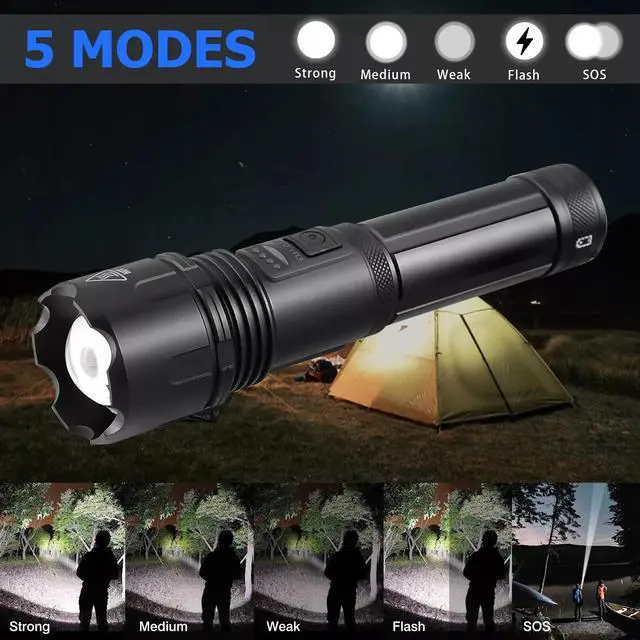 Alt view image 4 of 7 - 1000000 Lumens Super Bright LED Tactical Flashlight Rechargeable LED Work Light