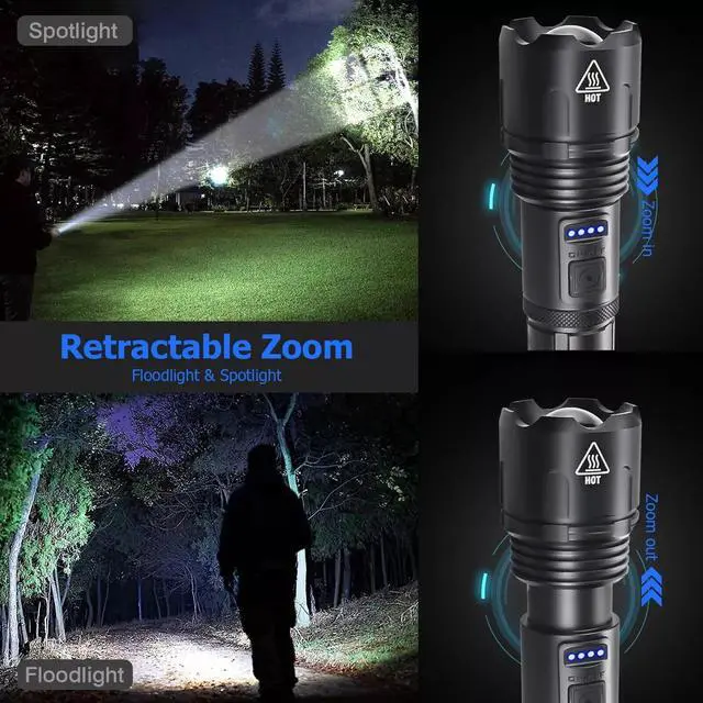Alt view image 3 of 7 - 1000000 Lumens Super Bright LED Tactical Flashlight Rechargeable LED Work Light