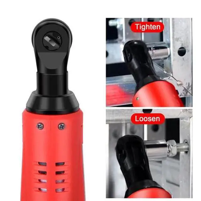 Alt view image 6 of 7 - 3/8'' Electric Cordless Ratchet Right Angle Wrench Impact Power Tool 2 Battery