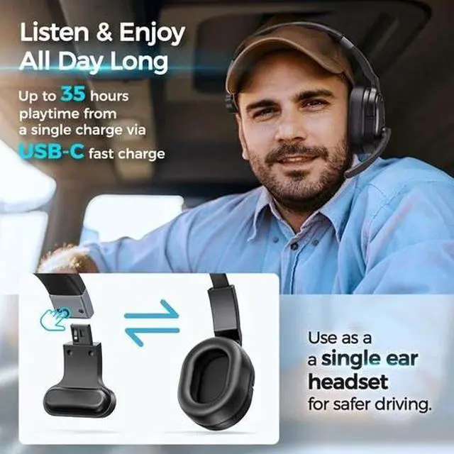 Alt view image 6 of 7 - Mpow Wireless Trucker Bluetooth Headset With Noise Cancelling Mic For Phones PC