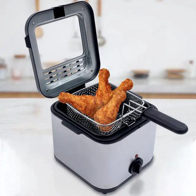 Alt view image 2 of 7 - Electric Deep Fryer With Basket Small Fryer Stainless Steel Fish Fryer 1KW 2.5L